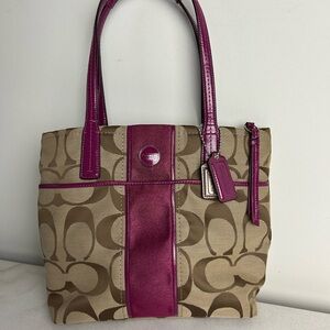 Vintage Y2K Coach Tote Bag - Tan and Purple